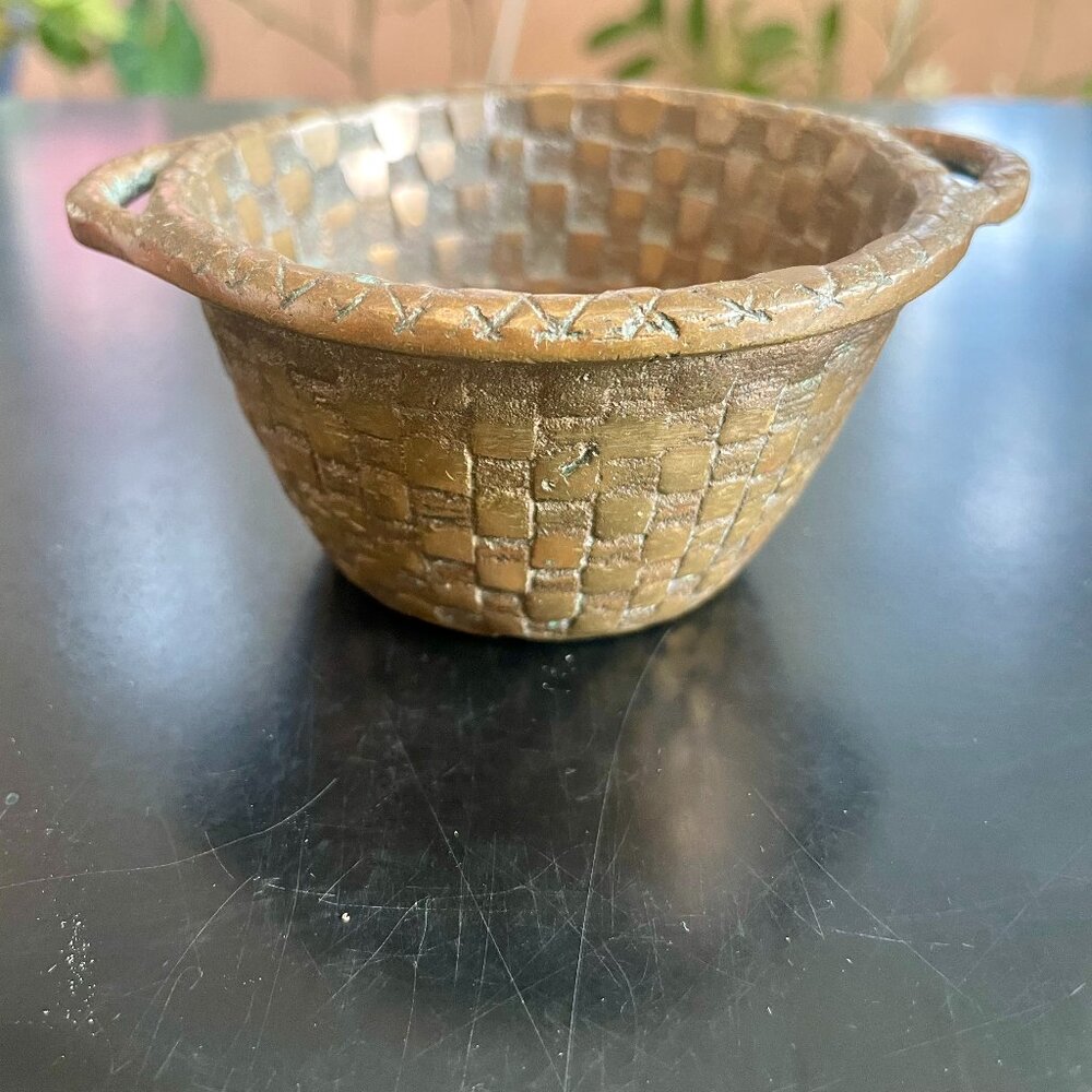 Vintage Brass Small Woven Basket
